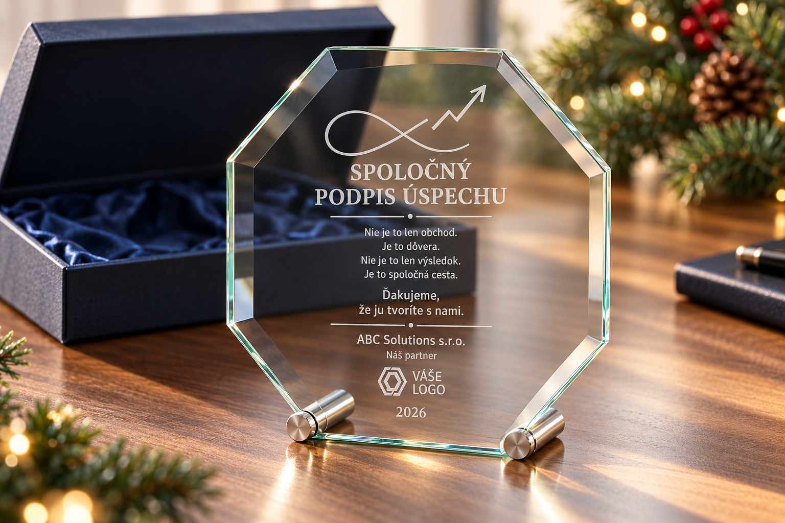 Sklenená trofej Spoločný podpis úspechu s ukážkovým gravírovaním